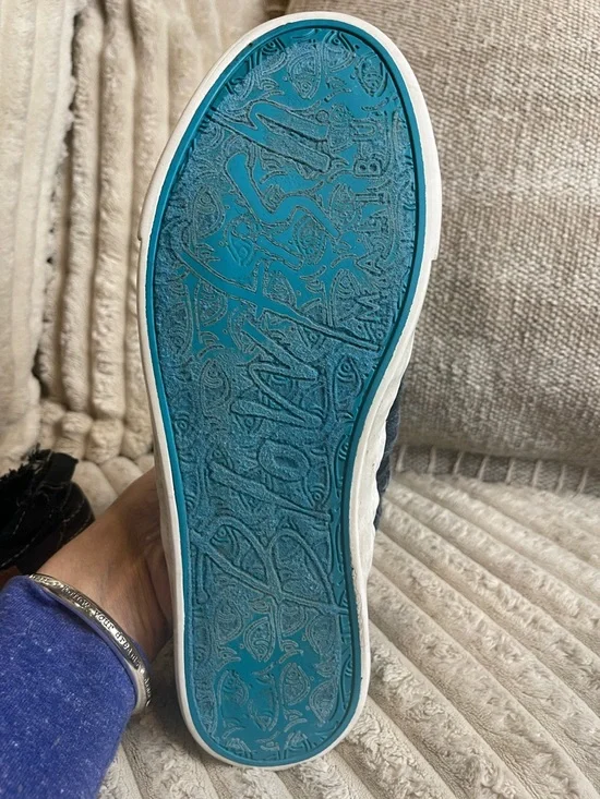 Frayed Black Slip-On Women's Sneakers with White Sole - Picture 5 of 6